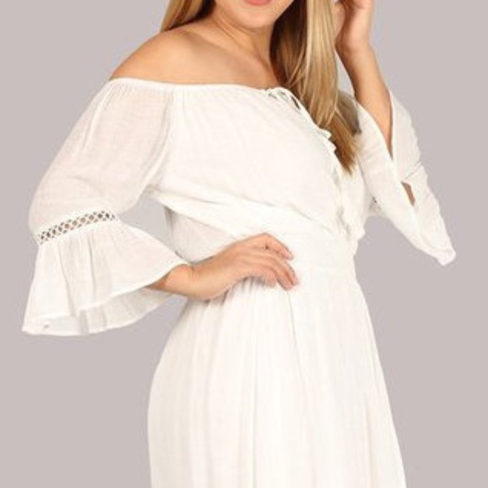 Boho Off Shoulder Hi Low Ruffle Maxi Dress - Picture 7 of 8